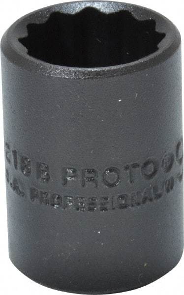 Proto - 9/16", 3/8" Drive, Standard Hand Socket - 12 Points, 1-1/8" OAL, Alloy Steel, Black Finish - Exact Tool & Supply