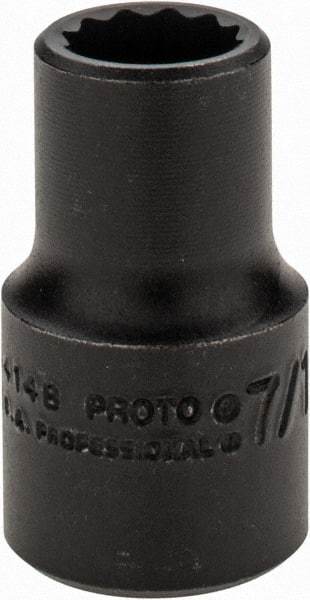Proto - 7/16", 1/2" Drive, Standard Hand Socket - 12 Points, 1-1/2" OAL, Alloy Steel, Black Finish - Exact Tool & Supply