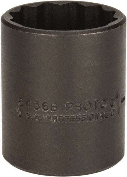 Proto - 1-1/8", 1/2" Drive, Standard Hand Socket - 12 Points, 1-3/4" OAL, Alloy Steel, Black Finish - Exact Tool & Supply