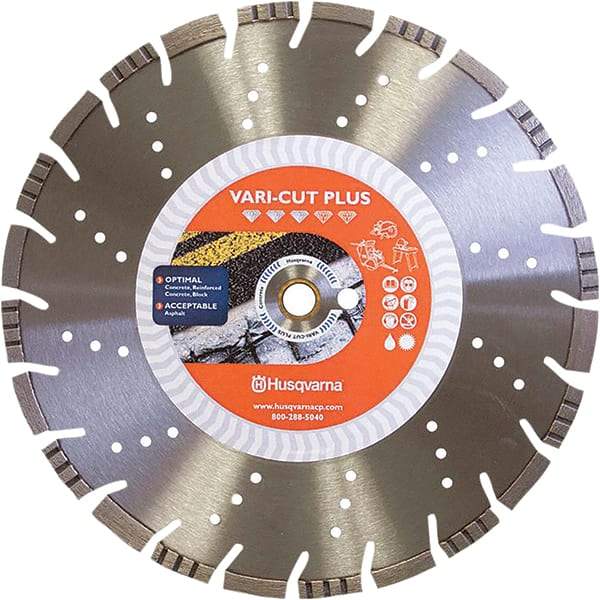 Husqvarna - 16" Diam, 25/32 & 1" Arbor Hole Diam, Continuous Edge Tooth Wet & Dry Cut Saw Blade - Diamond-Tipped, General Purpose Action, Standard Round Arbor - Exact Tool & Supply
