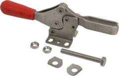 De-Sta-Co - 600 Lb Holding Capacity, Horizontal Handle, Manual Hold Down Toggle Clamp - 56° Handle Movement, 91° Bar Opening, U-Bar, Flanged Base, Electro-Plated Zinc, Stainless Steel - Exact Tool & Supply