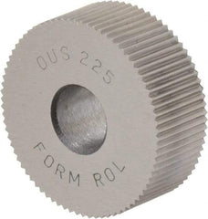 Made in USA - 1" Diam, 90° Tooth Angle, 25 TPI, Standard (Shape), Form Type High Speed Steel Straight Knurl Wheel - 3/8" Face Width, 5/16" Hole, Circular Pitch, Bright Finish, Series OU - Exact Tool & Supply