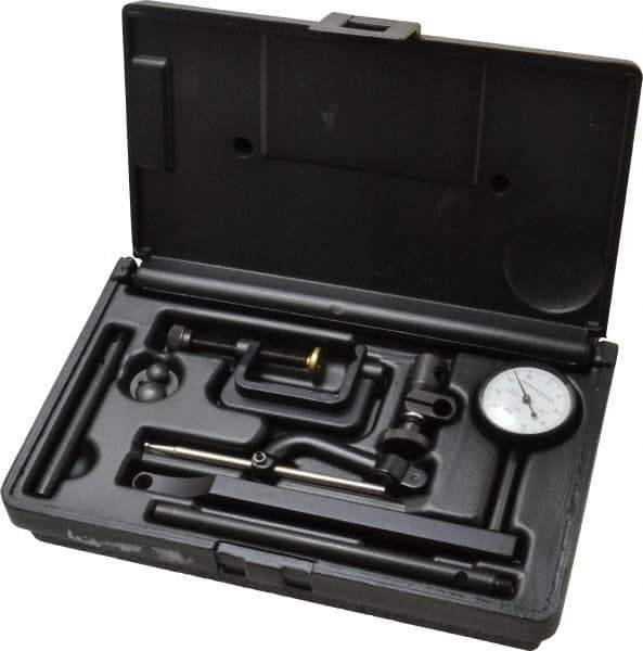 TESA Brown & Sharpe - 8 Piece, 0" to 0.2" Measuring Range, 1-1/2" Dial Diam, 0-100 Dial Reading, White Dial Test Indicator Kit - 11/32" Contact Point Length, 0.001" Dial Graduation - Exact Tool & Supply