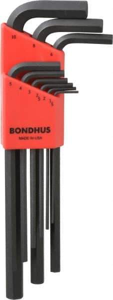 Bondhus - 9 Piece L-Key Hex Key Set - Hex Range 1.5 to 10mm, Protanium - Exact Tool & Supply