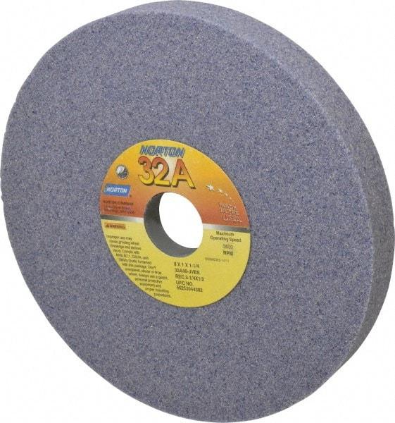 Norton - 8" Diam x 1-1/4" Hole x 1" Thick, J Hardness, 46 Grit Surface Grinding Wheel - Aluminum Oxide, Type 5, Coarse Grade, 3,600 Max RPM, Vitrified Bond, One-Side Recess - Exact Tool & Supply