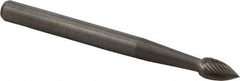 M.A. Ford - 1/8" Cut Diam, 1/8" Shank Diam, Flame Head Fine Cut Burr - Carbide, Radius End, 1/4" LOC, 1-1/2" OAL - Exact Tool & Supply
