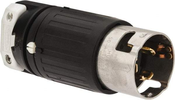 Hubbell Wiring Device-Kellems - 250 VAC, 50 Amp, NonNEMA Configuration, Industrial Grade, Self Grounding Plug - 3 Phase, 3 Poles, IP20, 0.83 to 1-1/4 Inch Cord Diameter - Exact Tool & Supply