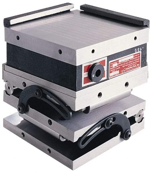 Suburban Tool - 6" Long x 6" Wide x 5-3/8" High, Compound, Standard Pole, Steel Sine Plate & Magnetic Chuck Combo - 0.0002" Tolerance, Square to 0.0002", (2) Hardened & Ground Rails, (2) Locking Straps & Handle - Exact Tool & Supply