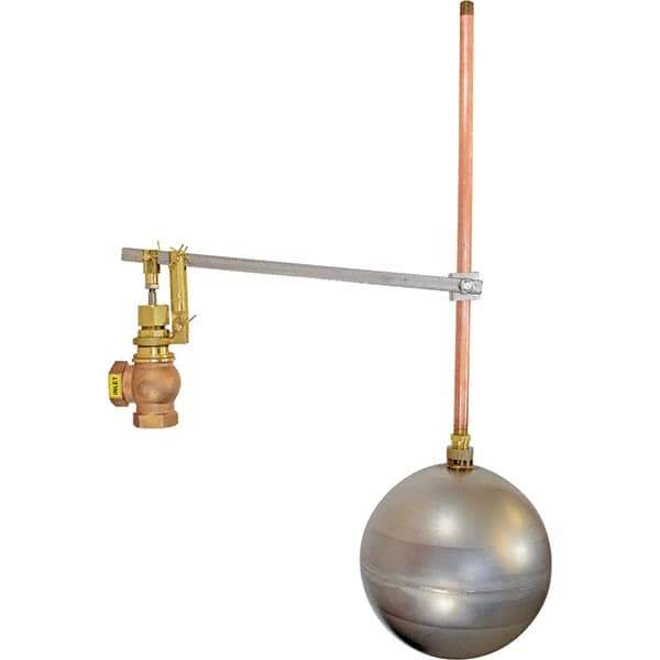 Control Devices - 1/2" Pipe, Brass & Bronze, Angle Pattern-Single Seat, Mechanical Float Valve - 100 psi, FIP x FIP End Connections - Exact Tool & Supply