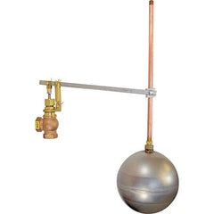 Control Devices - 3/4" Pipe, Brass & Bronze, Angle Pattern-Single Seat, Mechanical Float Valve - 100 psi, FIP x FIP End Connections - Exact Tool & Supply