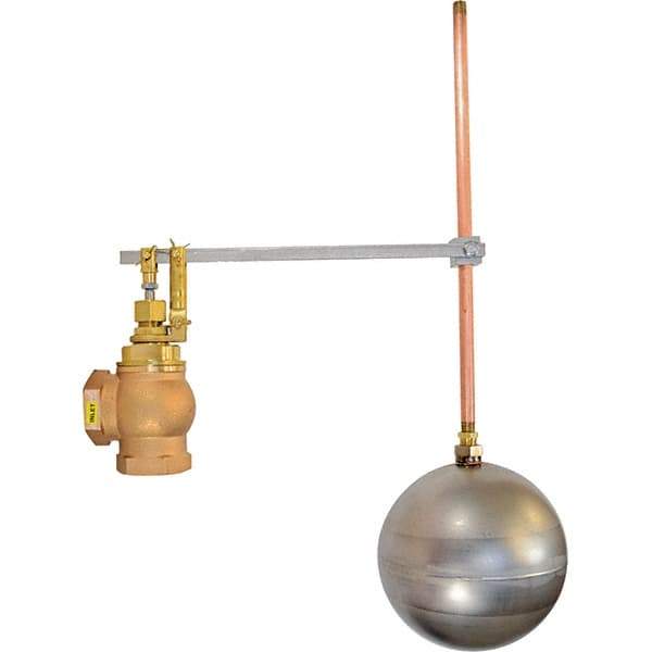 Control Devices - 1-1/4" Pipe, Brass & Bronze, Angle Pattern-Single Seat, Mechanical Float Valve - 100 psi, FIP x FIP End Connections - Exact Tool & Supply