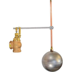 Control Devices - 1-1/4" Pipe, Brass & Bronze, Angle Pattern-Single Seat, Mechanical Float Valve - 100 psi, FIP x FIP End Connections - Exact Tool & Supply