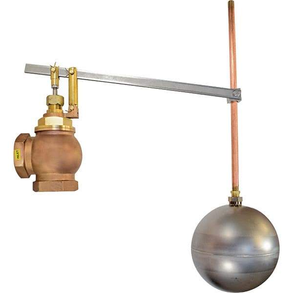 Control Devices - 2" Pipe, Brass & Bronze, Angle Pattern-Single Seat, Mechanical Float Valve - 75 psi, FIP x FIP End Connections - Exact Tool & Supply