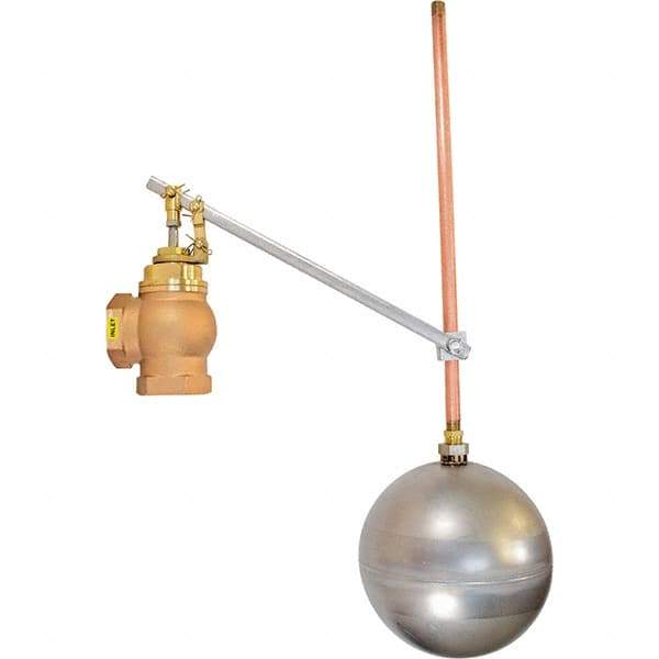 Control Devices - 1-1/4" Pipe, Brass & Bronze, Angle Pattern-Single Seat, Mechanical Float Valve - 100 psi, FIP x FIP End Connections - Exact Tool & Supply