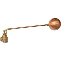 Control Devices - 1-1/2" Pipe, Brass & Bronze, Angle Pattern-Double Seat, Mechanical Float Valve - 100 psi, FIP End Connections - Exact Tool & Supply