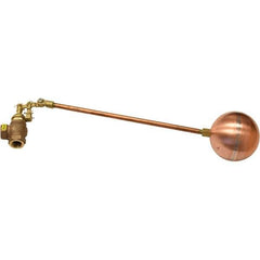 Control Devices - 1/2" Pipe, Brass & Bronze, Angle Pattern-Double Seat, Mechanical Float Valve - 100 psi, FIP End Connections - Exact Tool & Supply
