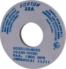 Norton - 14" Diam x 5" Hole x 1" Thick, K Hardness, 80 Grit Surface Grinding Wheel - Aluminum Oxide, Type 1, Medium Grade, 1,800 Max RPM, Vitrified Bond, No Recess - Exact Tool & Supply