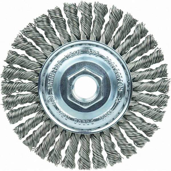 Weiler - 4" OD, 5/8-11 Arbor Hole, Stringer Bead Steel Wheel Brush - 3/16" Face Width, 7/8" Trim Length, 20,000 RPM - Exact Tool & Supply