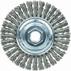 Weiler - 4" OD, 5/8-11 Arbor Hole, Stringer Bead Steel Wheel Brush - 3/16" Face Width, 7/8" Trim Length, 20,000 RPM - Exact Tool & Supply