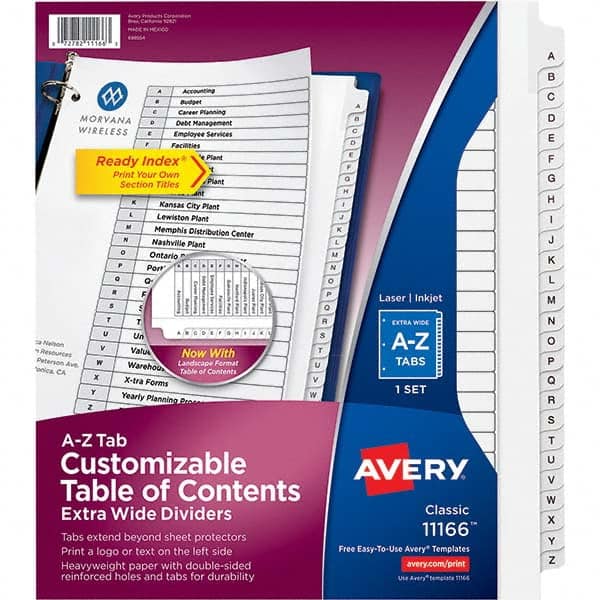 AVERY - Tabs, Indexes & Dividers Indexes & Divider Type: Preprinted Tab Dividers Size: 8 1/2 x 11 - Exact Tool & Supply