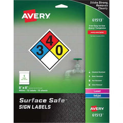 AVERY - Pack of (15), 8" x 8" White Polyester Durable Square Labels - Exact Tool & Supply