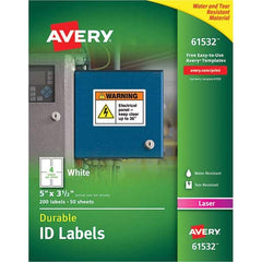AVERY - Pack of (200), 5" x 3-1/2" White Paper Durable Square Labels - Exact Tool & Supply