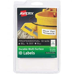 AVERY - Pack of (40), 1-1/4" x 3-1/2" White Paper Durable Square Labels - Exact Tool & Supply
