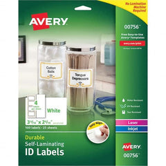 AVERY - Pack of (100), 2-5/16" x 3-5/16" White Paper Self Laminating Labels - Exact Tool & Supply