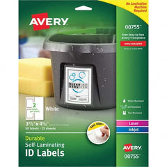 AVERY - Pack of (50), 3-1/2" x 4-1/2" White Paper Self Laminating Labels - Exact Tool & Supply