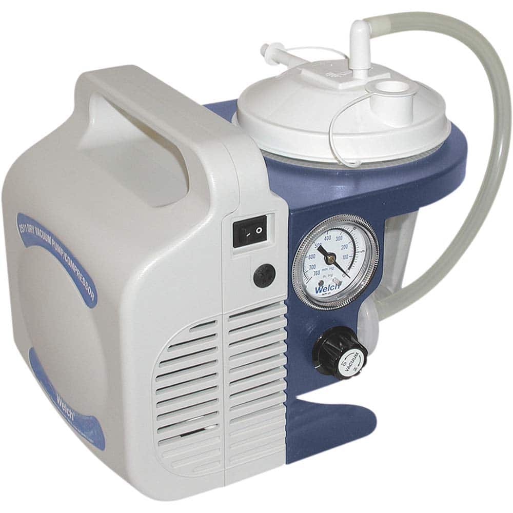Welch - Piston-Type Vacuum Pumps; Horsepower: 0.33 ; Cubic Feet per Minute: 2.30 ; Vacuum Pressure (In/Hg): 219.00 ; Voltage: 115V ; Height (Inch): 9.5 ; Length (Inch): 11.7 - Exact Tool & Supply