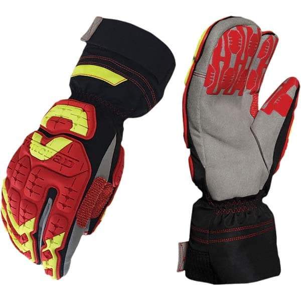 ironCLAD - Size L (9), ANSI Cut Lvl A4, Puncture Lvl 5, Abrasion Lvl 5, Cut Resistant Gloves - 12" Long, Uncoated, Polyester & Mylar Lining, Hook & Loop Cuff, Black/Red, Paired - Exact Tool & Supply