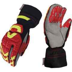 ironCLAD - Size L (9), ANSI Cut Lvl A4, Puncture Lvl 5, Abrasion Lvl 5, Cut Resistant Gloves - 12" Long, Uncoated, Polyester & Mylar Lining, Hook & Loop Cuff, Black/Red, Paired - Exact Tool & Supply