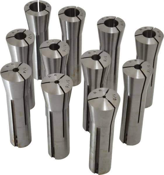 Lyndex - 11 Piece, 1/8" to 3/4" Capacity, R8 Collet Set - Increments of 1/16 Inch - Exact Tool & Supply