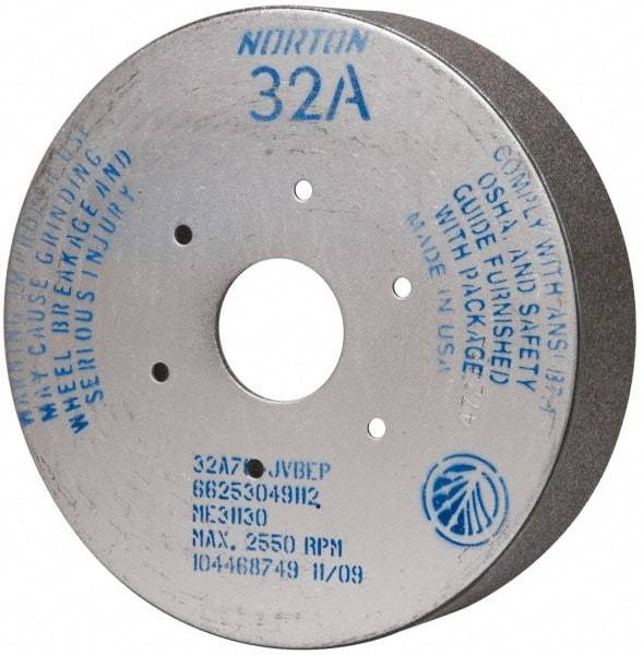 Norton - 9" Diam, 4-15/16" Hole Size, 2" Overall Thickness, 70 Grit, Type 35 Tool & Cutter Grinding Wheel - Medium Grade, Aluminum Oxide, J Hardness, Vitrified Bond, 2,550 RPM - Exact Tool & Supply