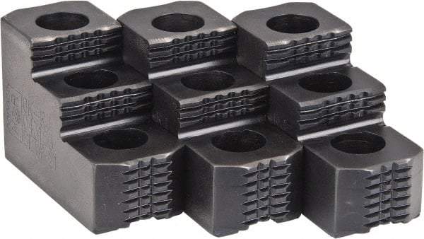 H & R Manufacturing - 6" Max Chuck Diam Compatibility, Case Hardened Steel 1.5mm x 60° Serrated Hard Lathe Top Jaws - 2 Steps, 0.472" Groove Width, 1-1/4" Wide x 3" Long x 1.969" High - Exact Tool & Supply