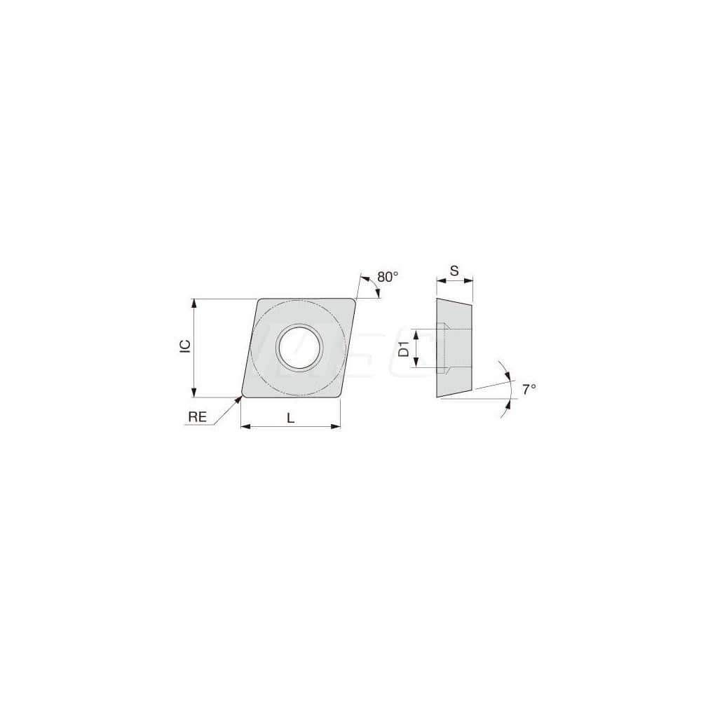 Turning Insert:  CCMT432PM T6130,  Solid Carbide TiCN & TiN Finish,  Neutral,  1/2″ Inscribed Circle,  0.0310″ Corner Radius,  80.0 &deg N/A Diamond,  Series  CCMT