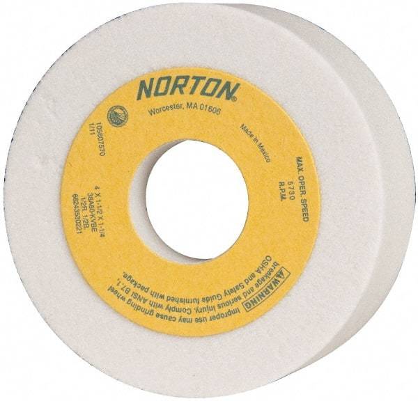 Norton - 4" Diam, 1-1/4" Hole Size, 1-1/2" Overall Thickness, 60 Grit, Type 6 Tool & Cutter Grinding Wheel - Medium Grade, Aluminum Oxide, K Hardness, Vitrified Bond, 5,730 RPM - Exact Tool & Supply