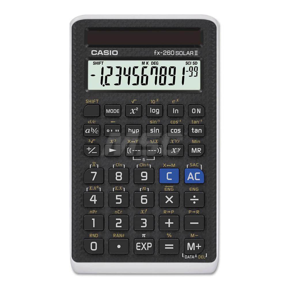 Casio - Calculators; Type: Scientific ; Type of Power: Solar ; Display Type: 12-Digit LCD ; Color: Black ; Display Size: 10 x 1 ; Width (Inch): 2-3/4 - Exact Tool & Supply