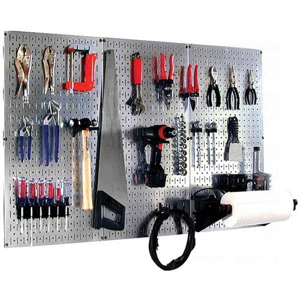 Wall Control - 48" Wide x 32" High Peg Board Kit - 3 Panels, Galvanized Steel, Galvanized/Black - Exact Tool & Supply