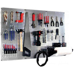 Wall Control - 48" Wide x 32" High Peg Board Kit - 3 Panels, Galvanized Steel, Galvanized/Black - Exact Tool & Supply