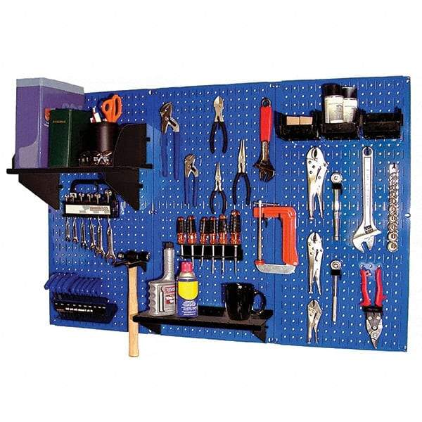 Wall Control - 48" Wide x 32" High Peg Board Kit - 3 Panels, Metal, Blue/Black - Exact Tool & Supply