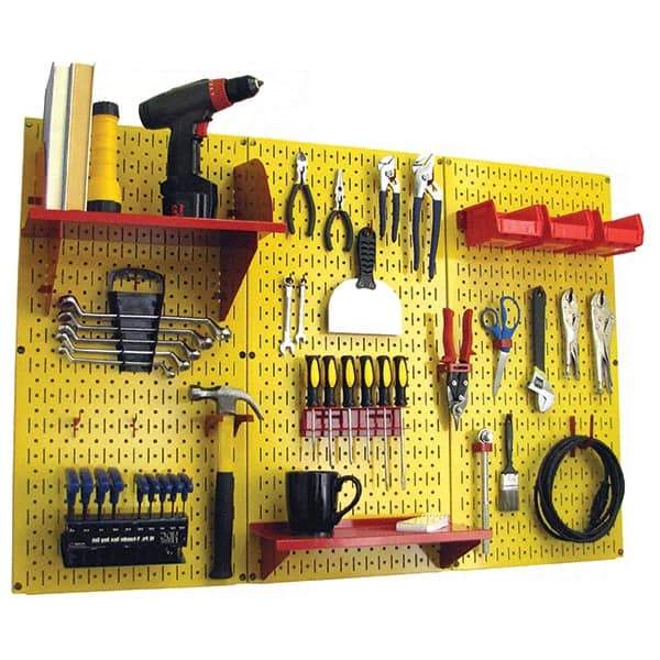 Wall Control - 48" Wide x 32" High Peg Board Kit - 3 Panels, Metal, Yellow/Red - Exact Tool & Supply
