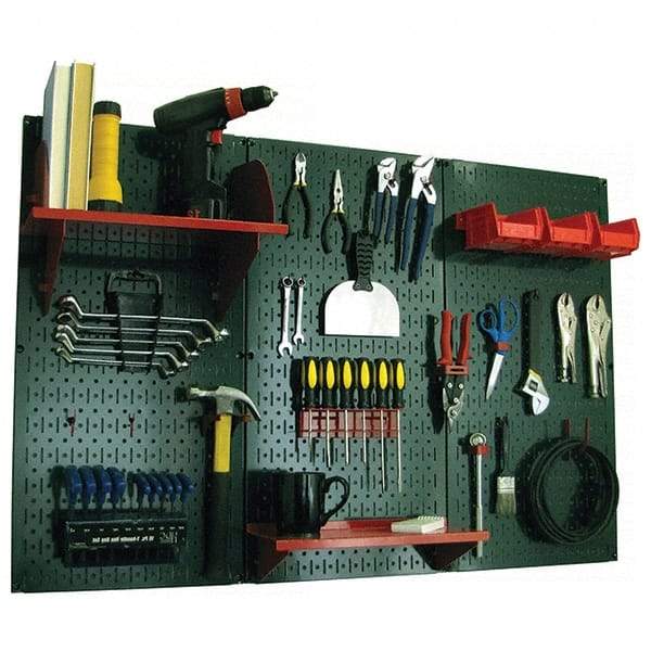 Wall Control - 48" Wide x 32" High Peg Board Kit - 3 Panels, Metal, Green/Red - Exact Tool & Supply