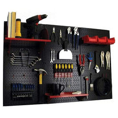 Wall Control - 48" Wide x 32" High Peg Board Kit - 3 Panels, Metal, Black/Red - Exact Tool & Supply