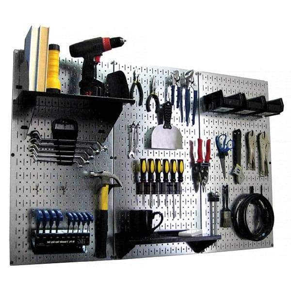 Wall Control - 48" Wide x 32" High Peg Board Kit - 3 Panels, Galvanized Steel, Galvanized/Black - Exact Tool & Supply