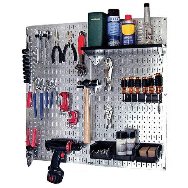 Wall Control - 32" Wide x 32" High Peg Board Kit - 2 Panels, Galvanized Steel, Galvanized/Black - Exact Tool & Supply