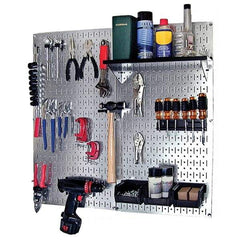 Wall Control - 32" Wide x 32" High Peg Board Kit - 2 Panels, Galvanized Steel, Galvanized/Black - Exact Tool & Supply
