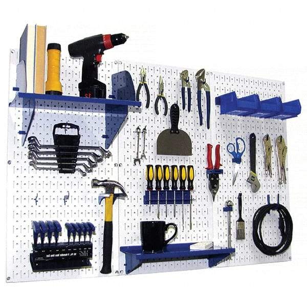 Wall Control - 48" Wide x 32" High Peg Board Kit - 3 Panels, Metal, White/Blue - Exact Tool & Supply