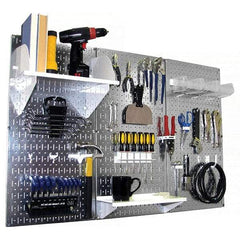 Wall Control - 48" Wide x 32" High Peg Board Kit - 3 Panels, Galvanized Steel, Galvanized/White - Exact Tool & Supply