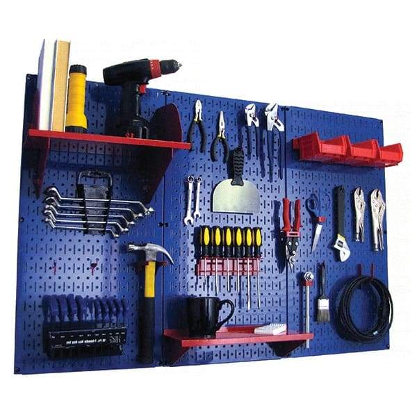 Wall Control - 48" Wide x 32" High Peg Board Kit - 3 Panels, Metal, Blue/Red - Exact Tool & Supply